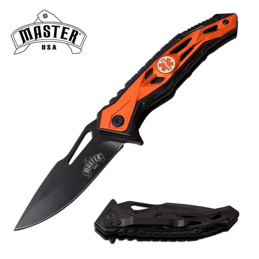 KNIFE with ABS Handle for Fire Department with Maltese Cross  Emblem  by Master USA